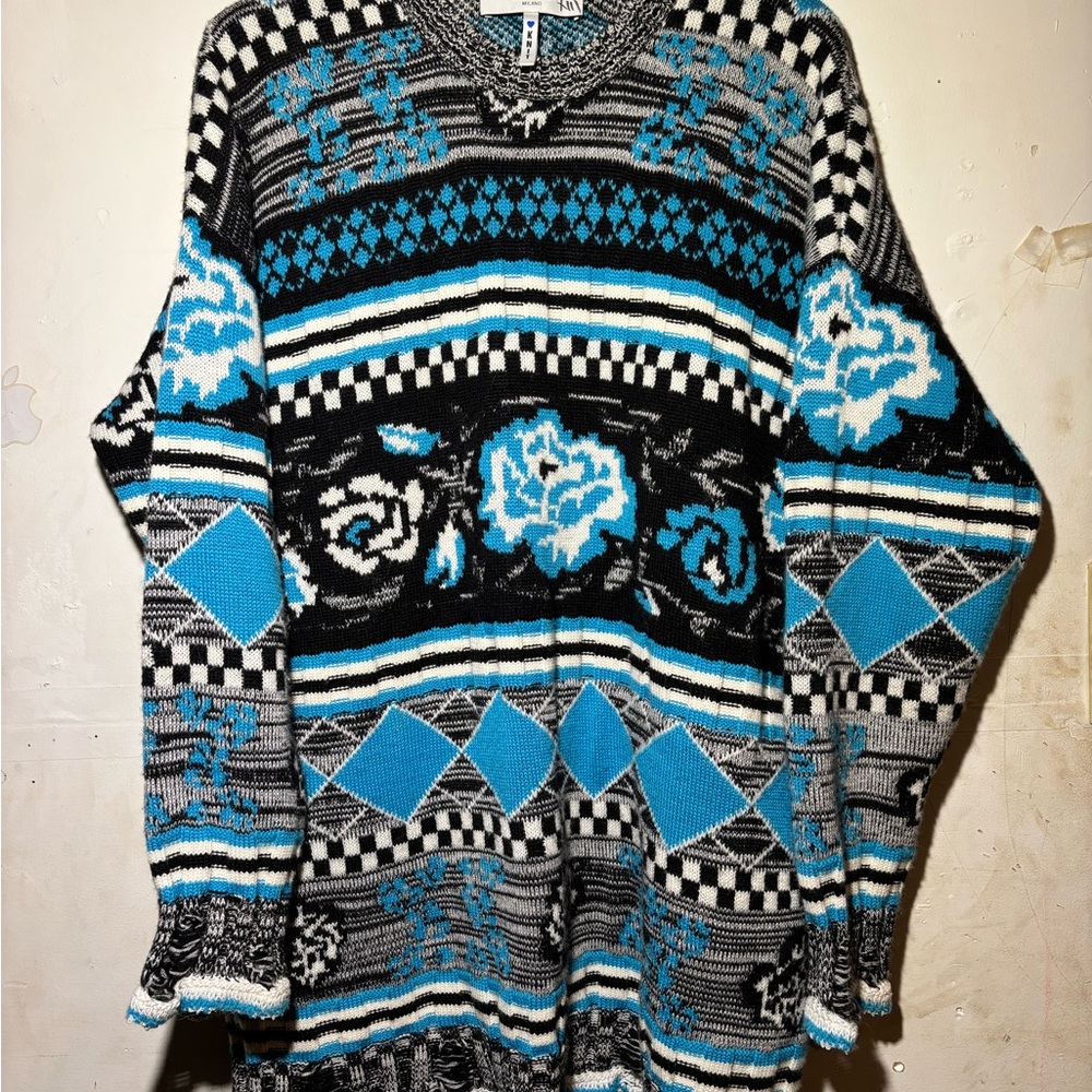 MSGM Milano Mockneck Wool Sweater Coogi Style Cosby Winter Womens Large